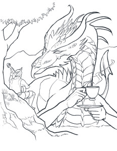 Coloring Page: Dragon and Bard